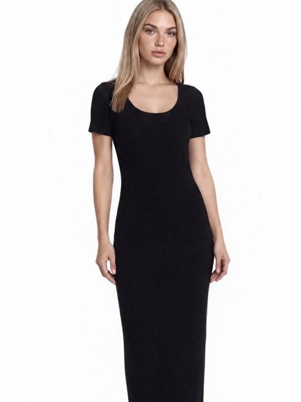 NWT TALBOTS Very Dark Navy Ribbed Knit Sweater Dress – Short Sleeve – Sz Med